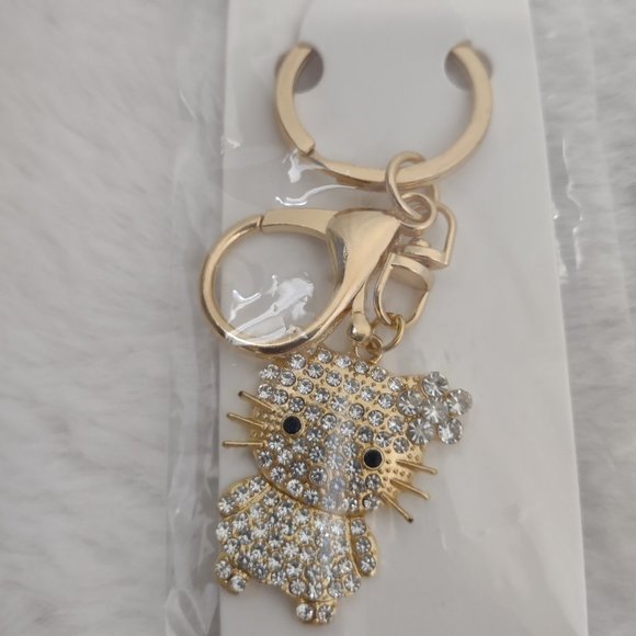 HELLO KITTY NWT Gold Tone Rhinestone Key Chain/Bag Charm - Picture 1 of 1